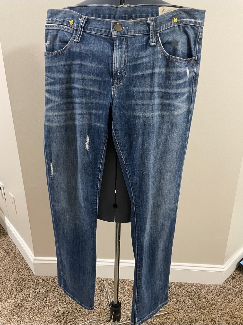 GAP Women's Straight Leg Jeans in Distressed Medium Blue